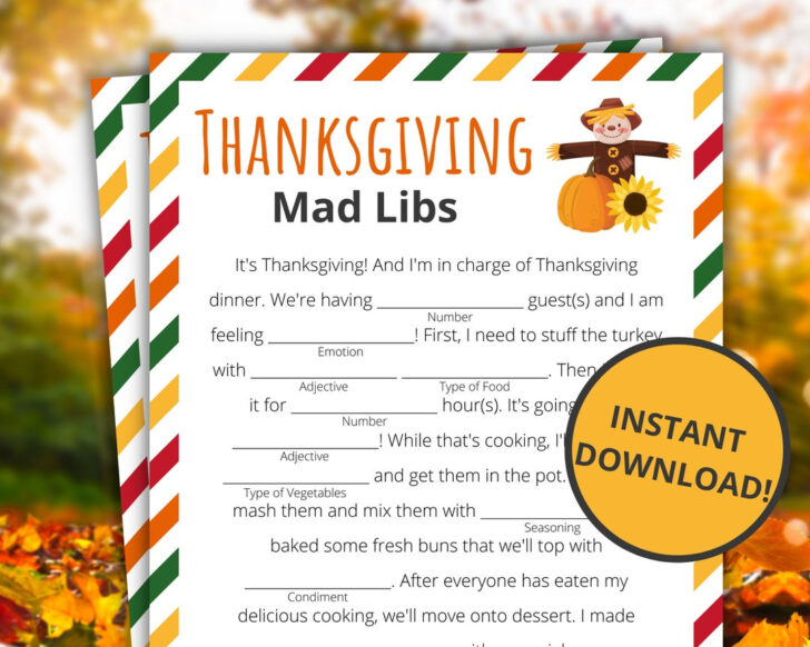 Thanksgiving Mad Libs Printable Free