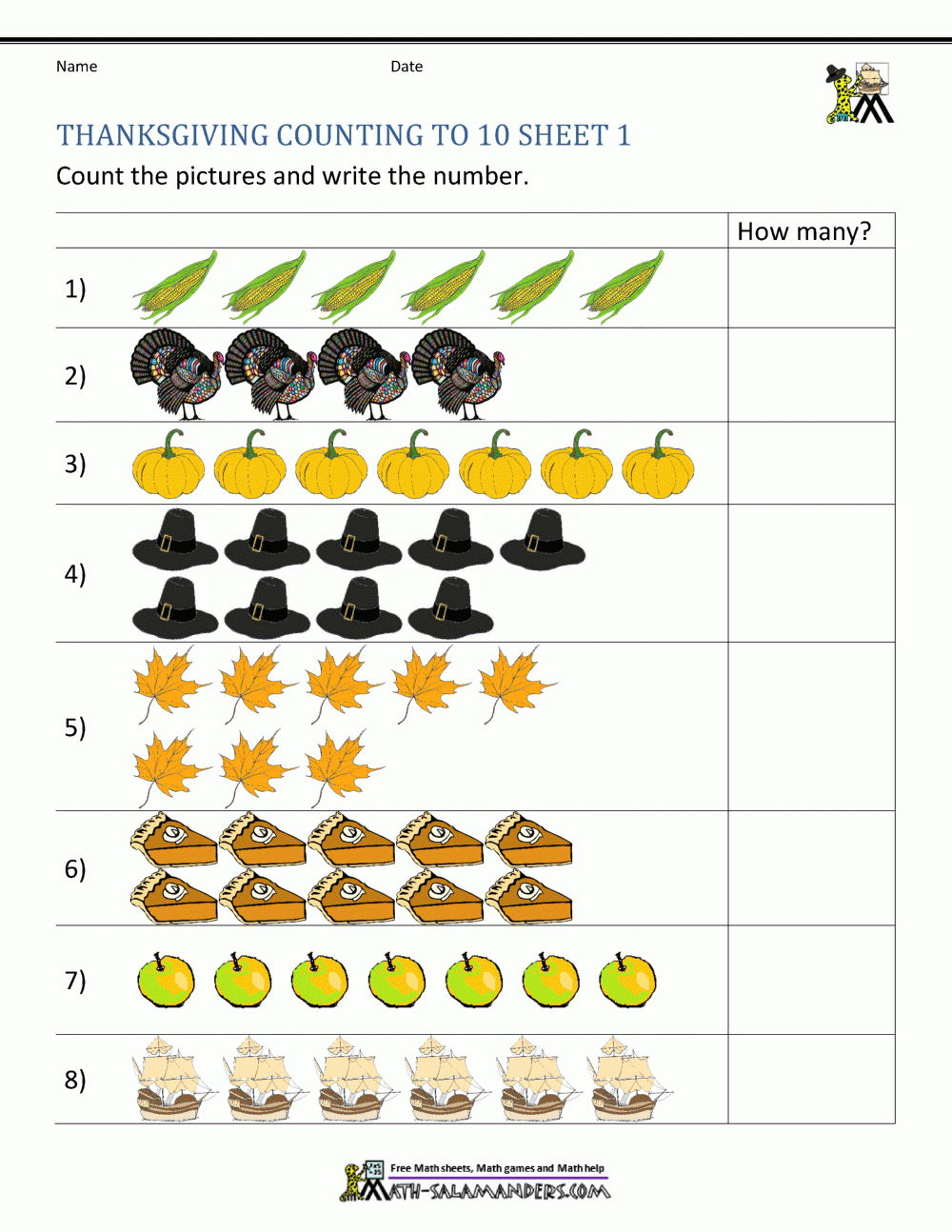 Thanksgiving Math Activities For Kindergarten for Kindergarten Thanksgiving Math Worksheets