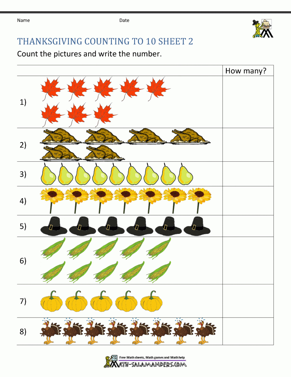 Thanksgiving Math Activities For Kindergarten in 7-2 Thanksgiving Worksheet Answers