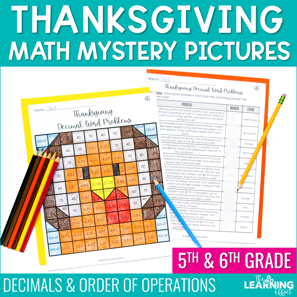 Thanksgiving Math Activities Mystery Picture Worksheets | Decimals inside Thanksgiving Decimal Worksheets