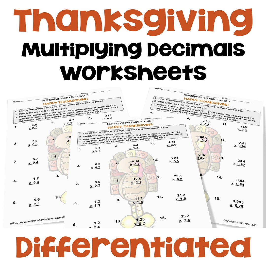 Thanksgiving Math Multiplying Decimals Worksheets Differentiated within Thanksgiving Decimal Worksheets