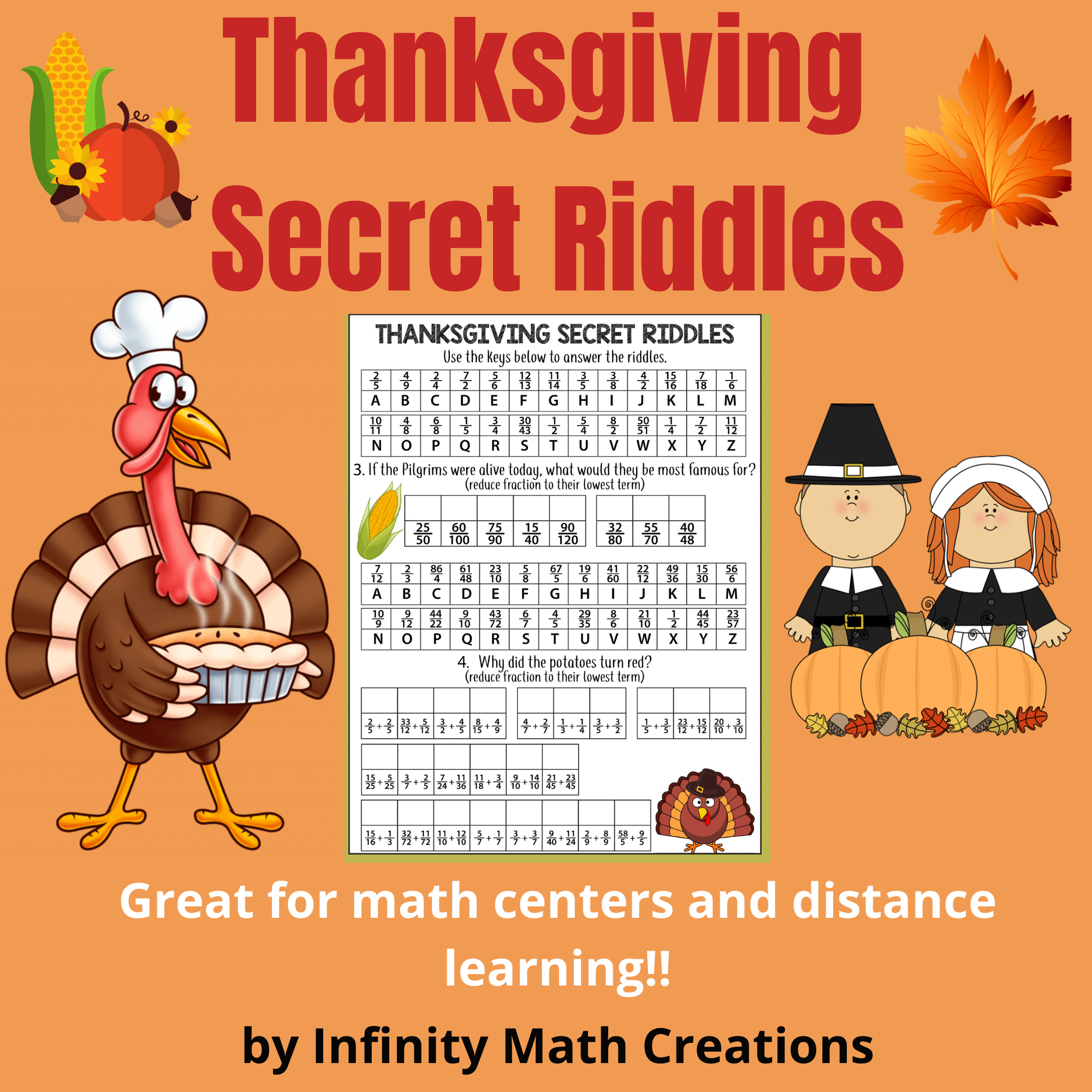 Thanksgiving Math Riddles--Decimals Percents Fractions inside Thanksgiving Math Riddle Worksheet