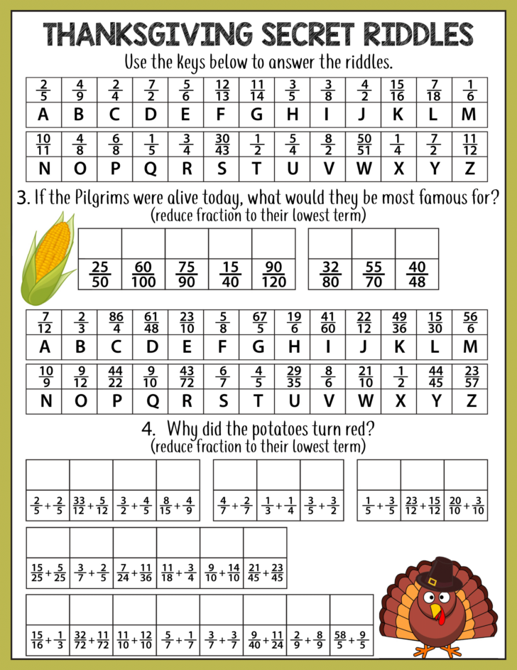 Thanksgiving Math Worksheets Middle School