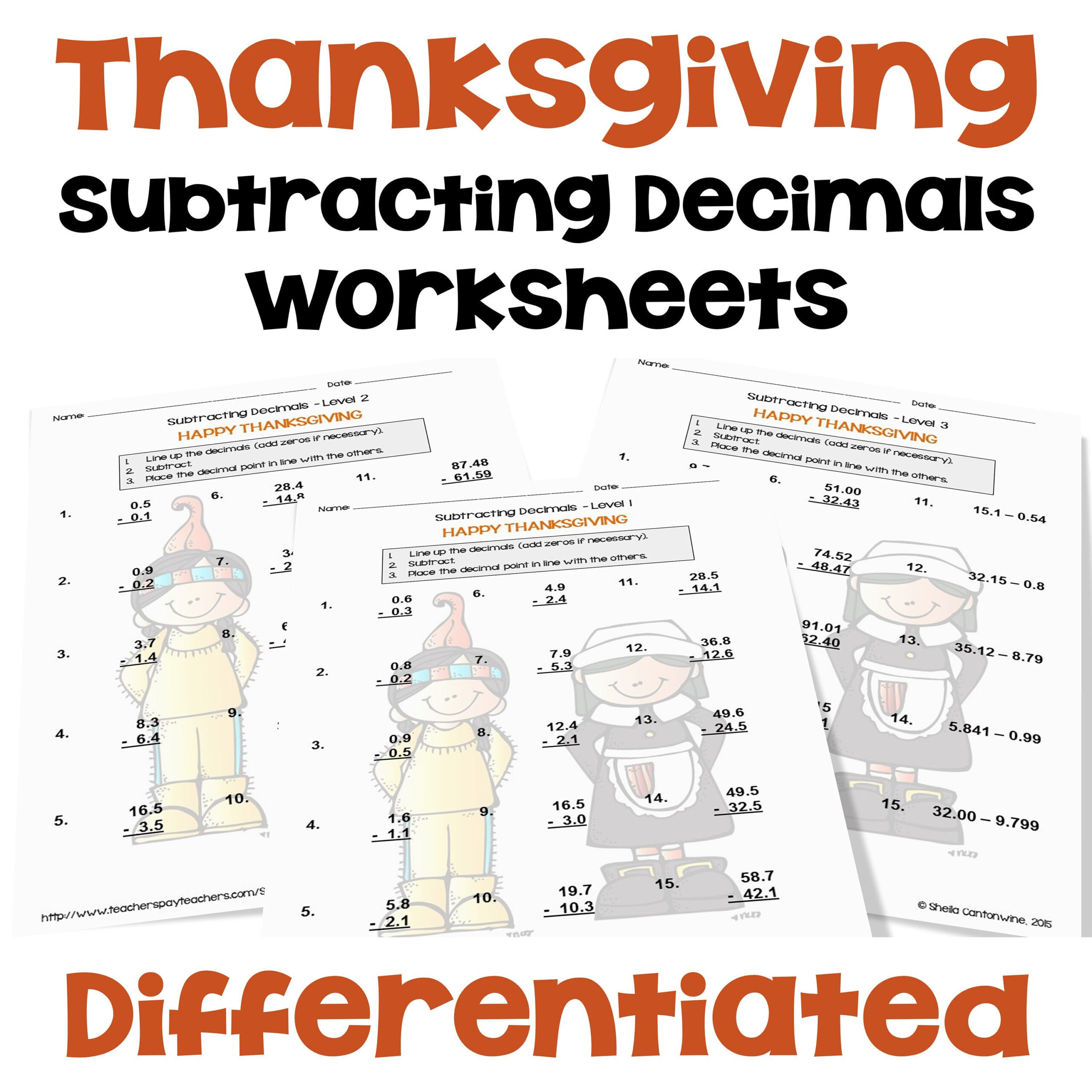 Thanksgiving Math Subtracting Decimals Worksheets Differentiated pertaining to Thanksgiving Decimal Worksheets