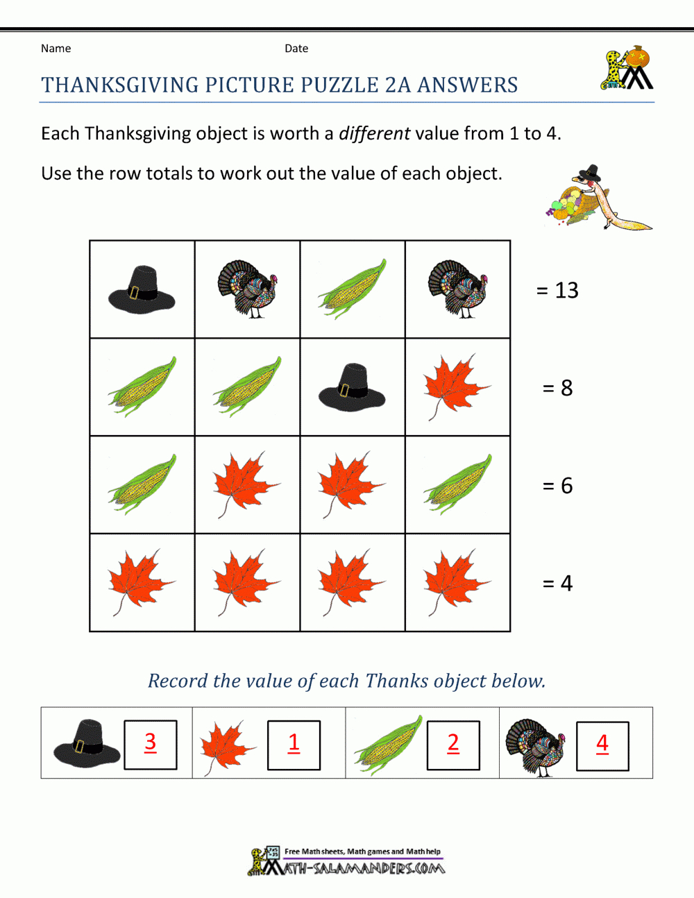 Thanksgiving Math Worksheets 2Nd Grade for Thanksgiving Riddles Math Worksheet Answers