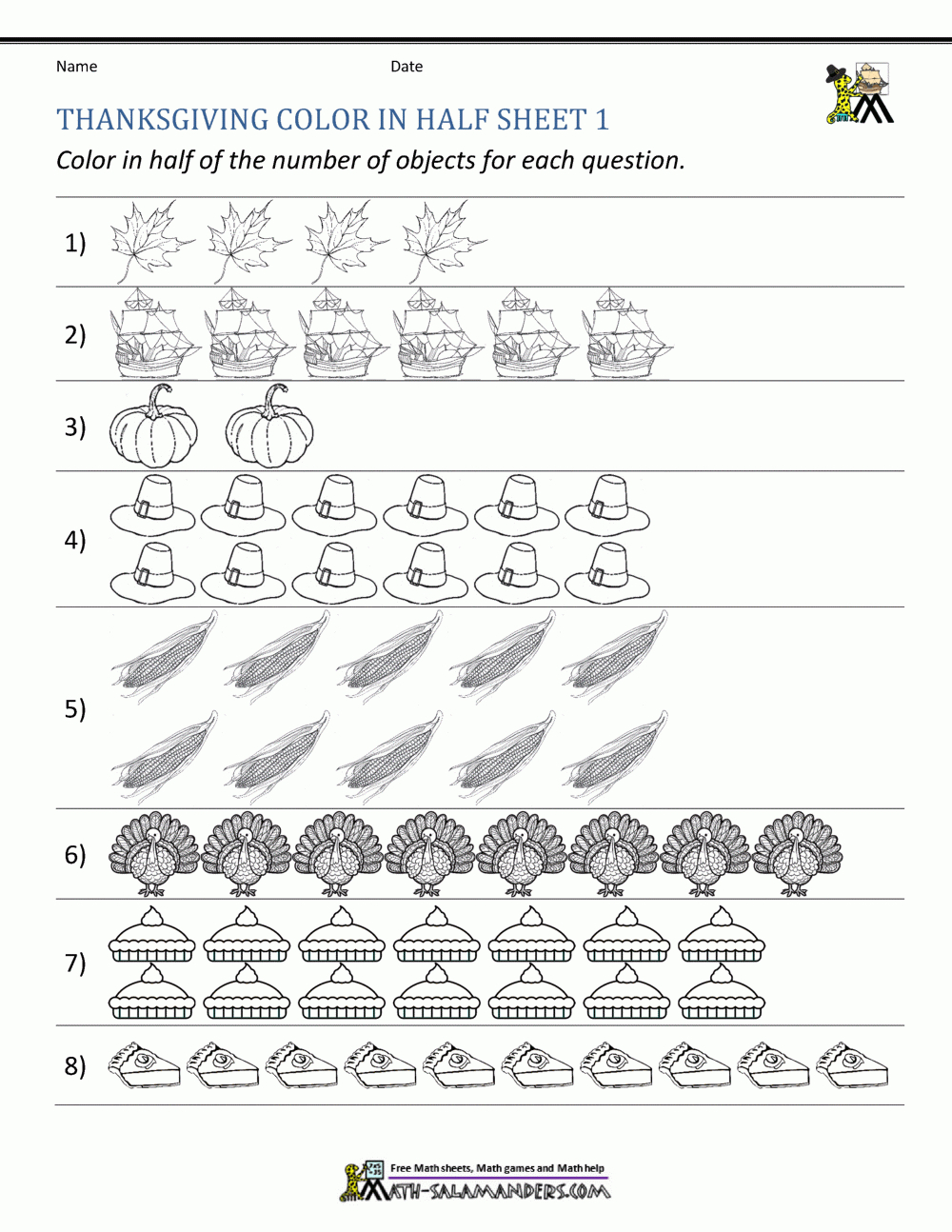 Thanksgiving Math Worksheets 2Nd Grade pertaining to Thanksgiving Fractions Worksheets