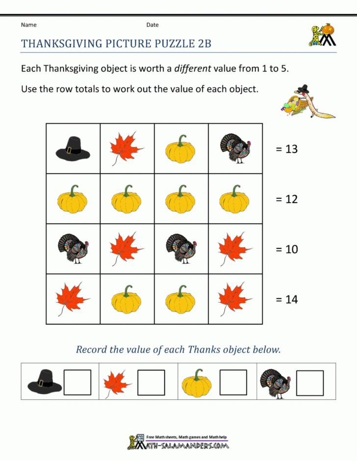 Printable Thanksgiving Math Worksheets