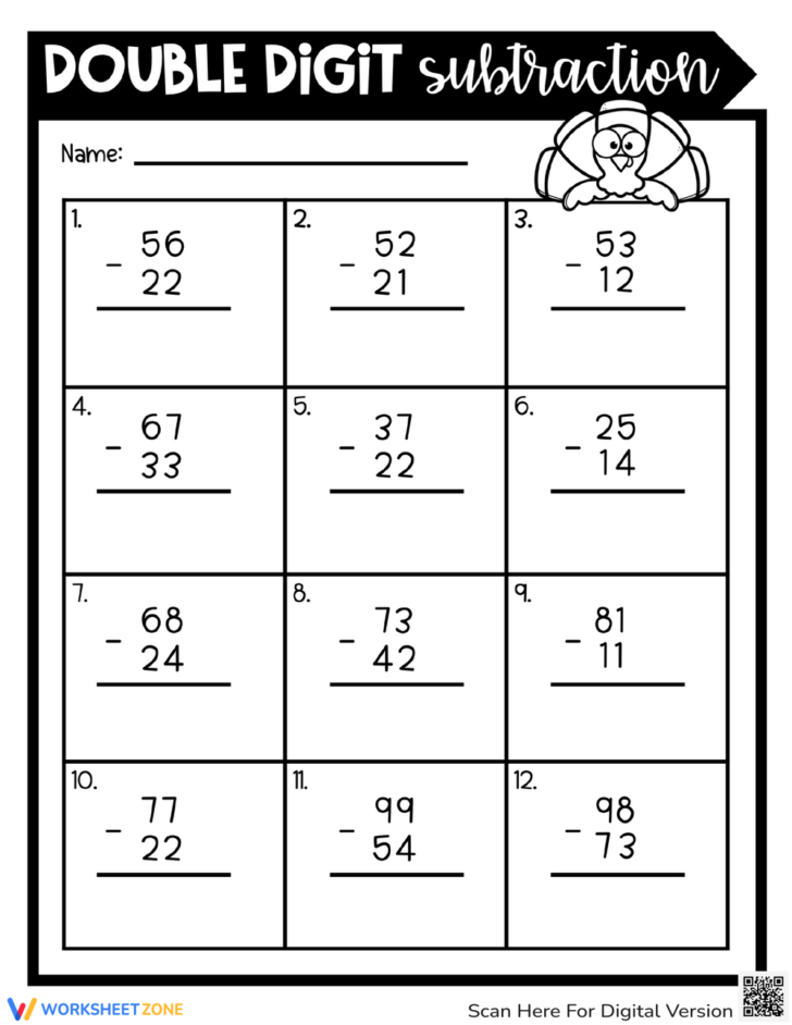 Thanksgiving Subtraction With Regrouping Worksheets