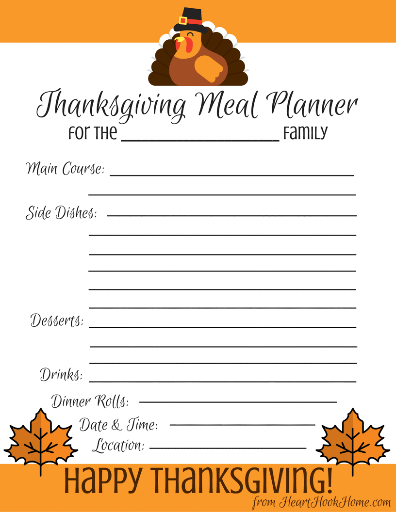 Thanksgiving Meal Planner - Free Printable Download intended for Free Printable Thanksgiving Menu Planner