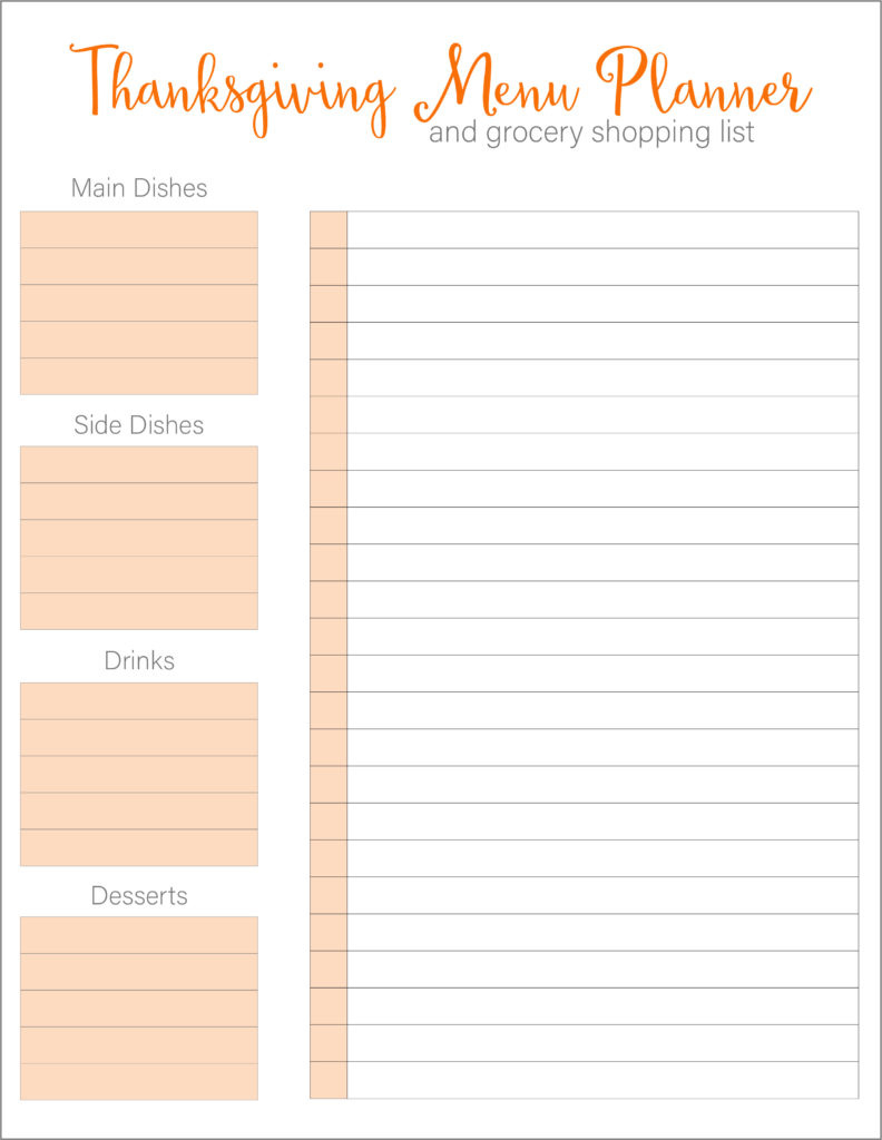 Thanksgiving Meal Planners &amp;amp; Shopping List Printables - Free in Planning a Thanksgiving Dinner Worksheet