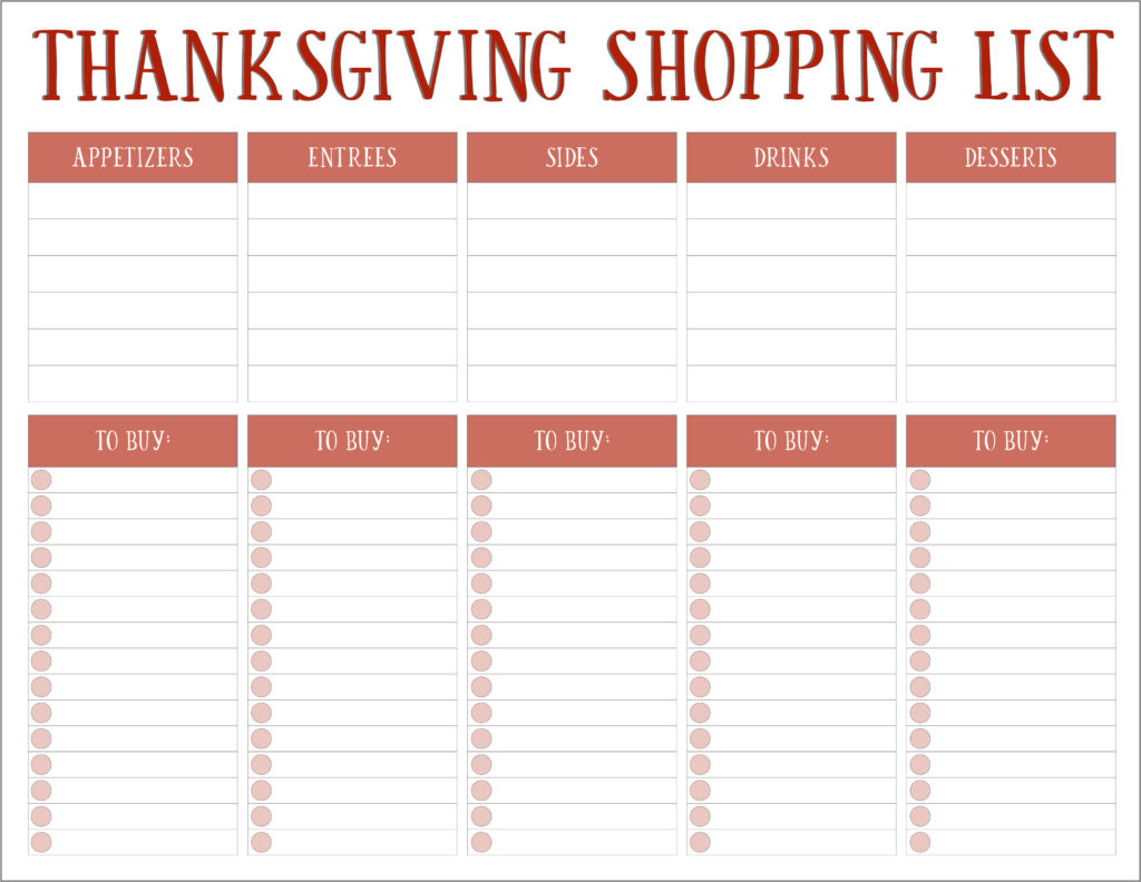 Thanksgiving Meal Planners &amp;amp; Shopping List Printables - Free throughout Thanksgiving Shopping List Printable