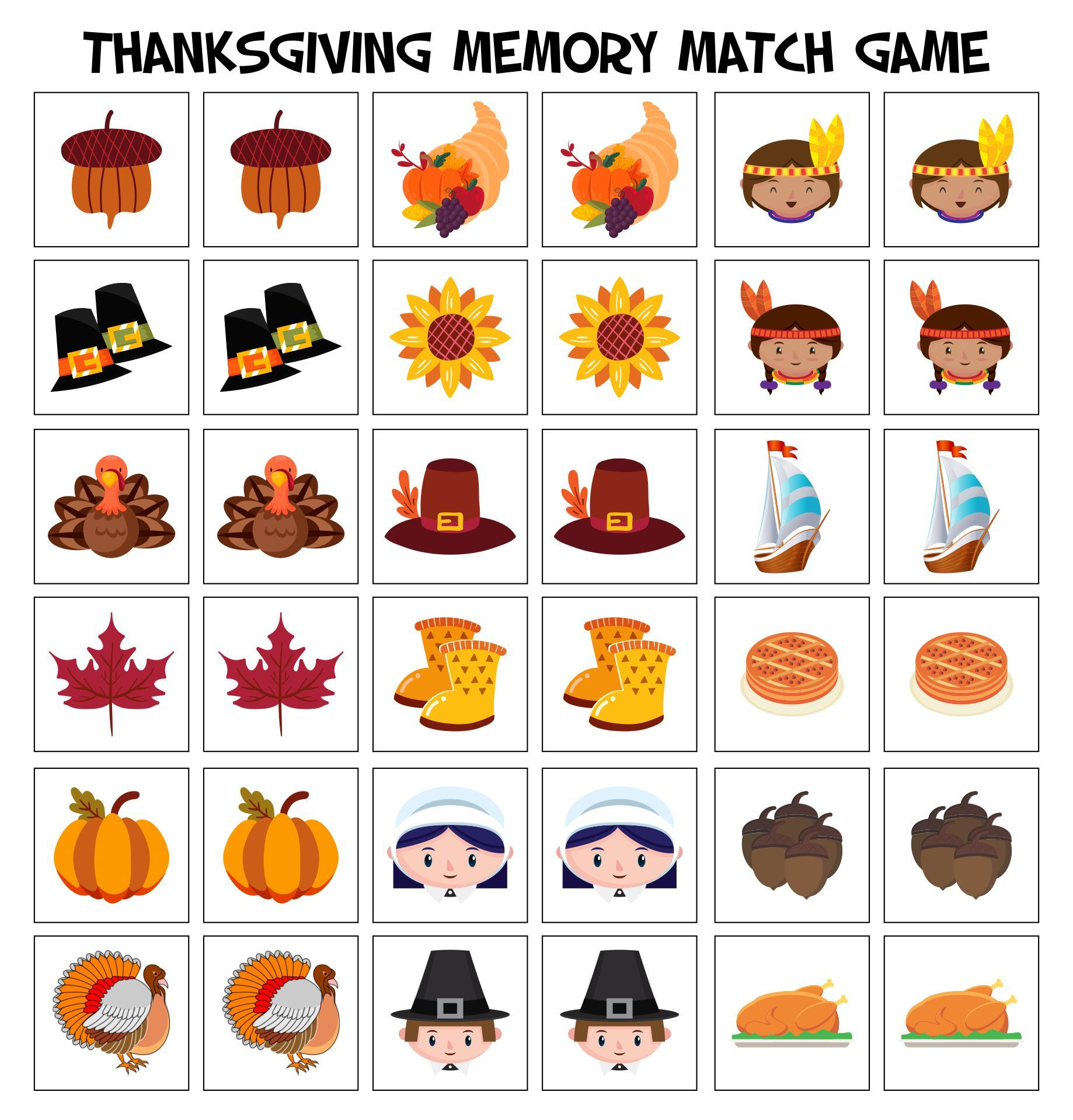 Thanksgiving Memory Game - 13 Free Pdf Printables | Printablee in Thanksgiving Matching Game Printable