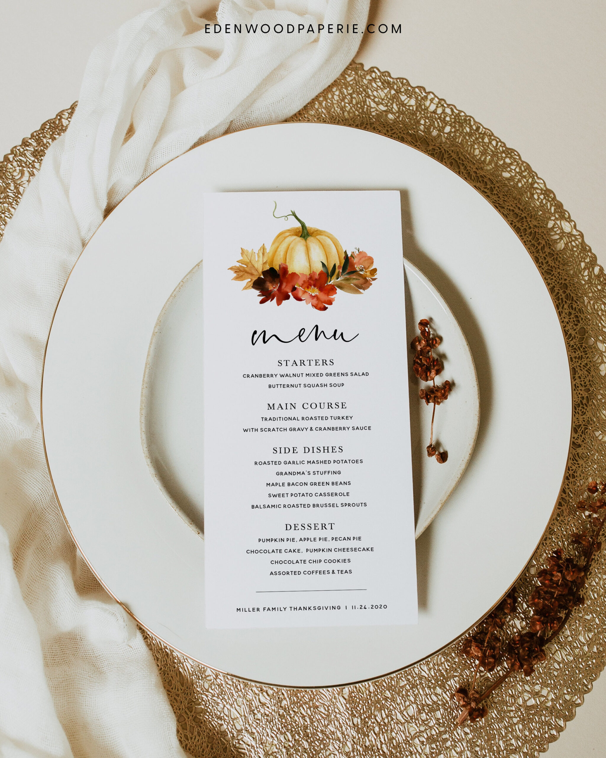 Thanksgiving Menu Card Template, Friendsgiving Menu Printable intended for Thanksgiving Dinner Cards