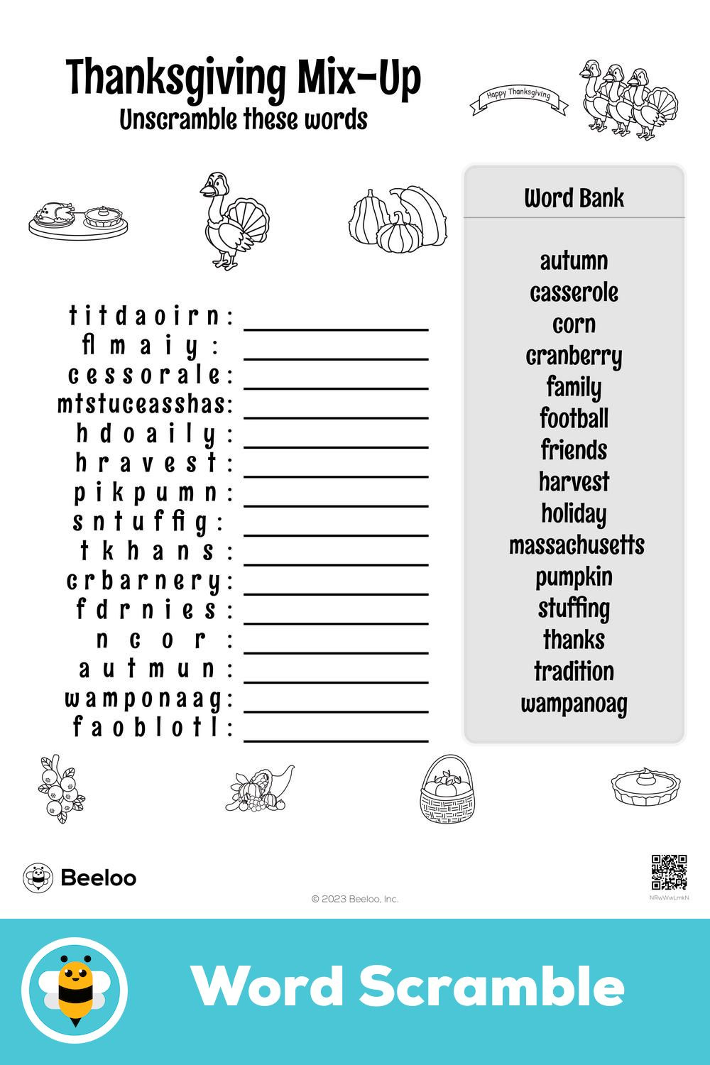 Thanksgiving Mix-Up for Thanksgiving Unscramble Worksheets