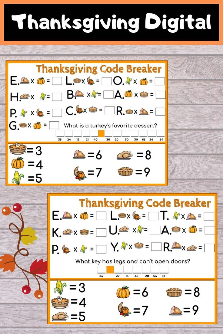 Thanksgiving Multiplication Activity Code Breaker | Multiplication within Thanksgiving Code Worksheet