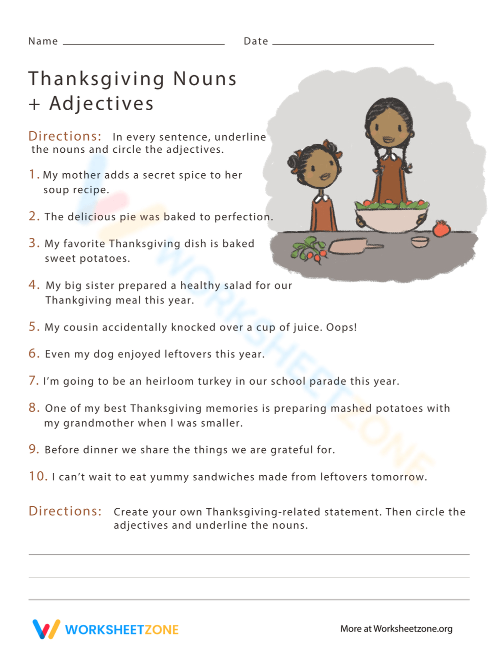 Thanksgiving Nouns And Adjectives #1 Worksheet in Thanksgiving Adjectives Worksheet