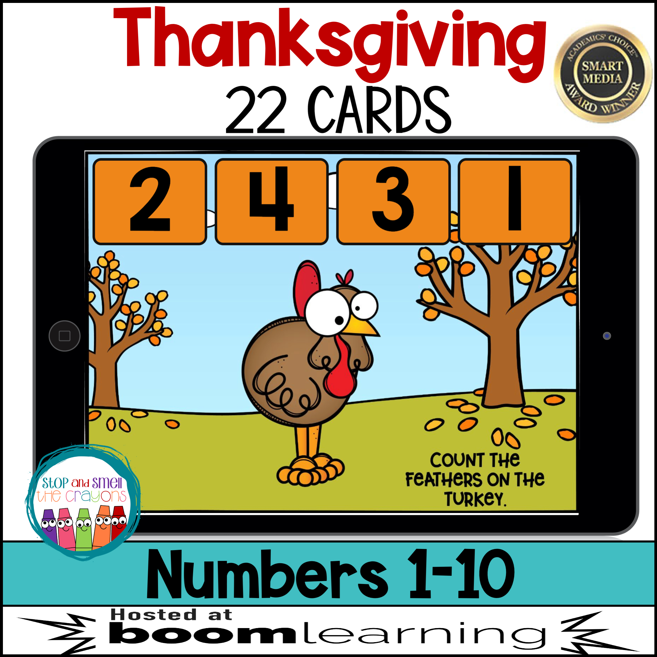 Thanksgiving Numbers 1-10 Boom Cards™ within Thanksgiving Boom Cards