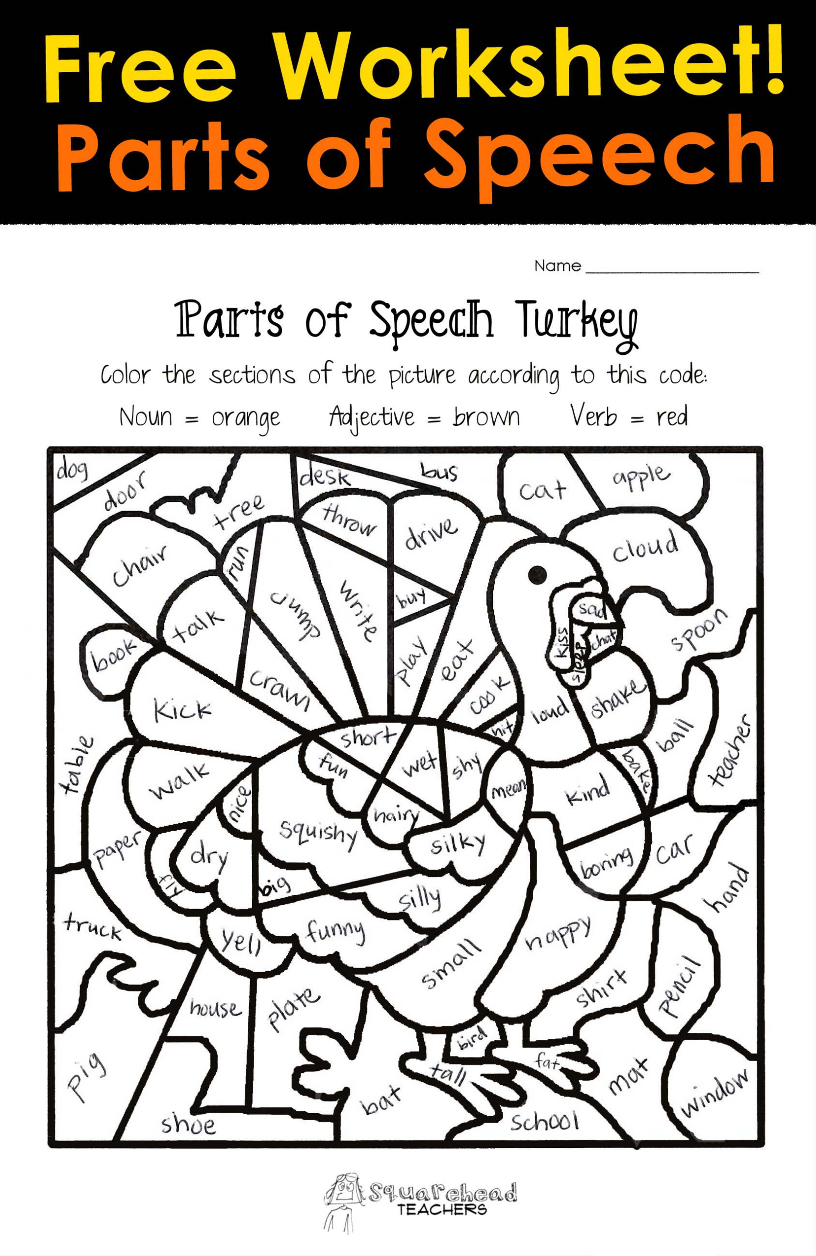 Thanksgiving Parts Of Speech Worksheet | Squarehead Teachers in Thanksgiving Grammar Worksheets Free