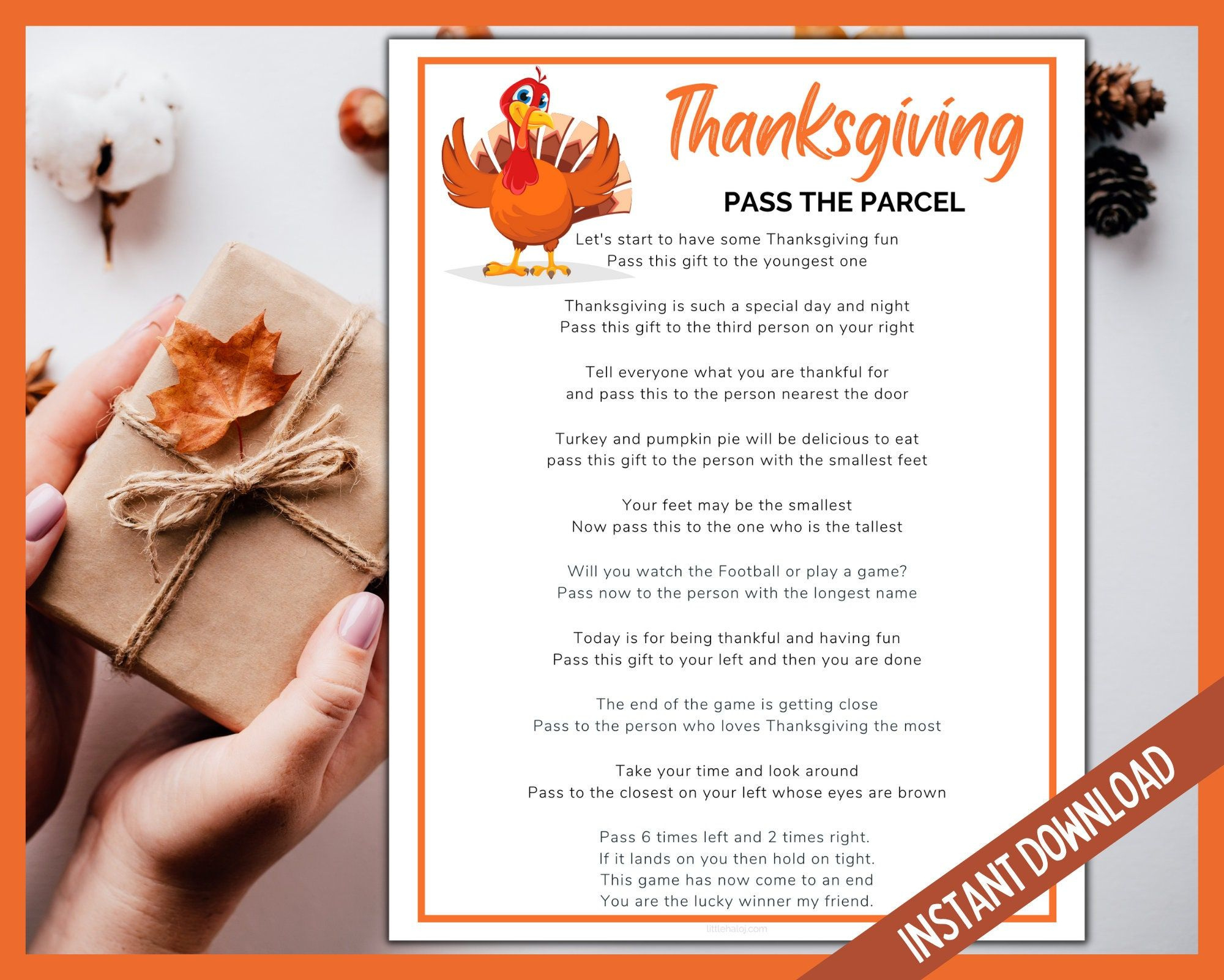 Thanksgiving Pass The Parcel Party Game, Turkey Day Party with regard to Thanksgiving Pass The Present Game Free Printable