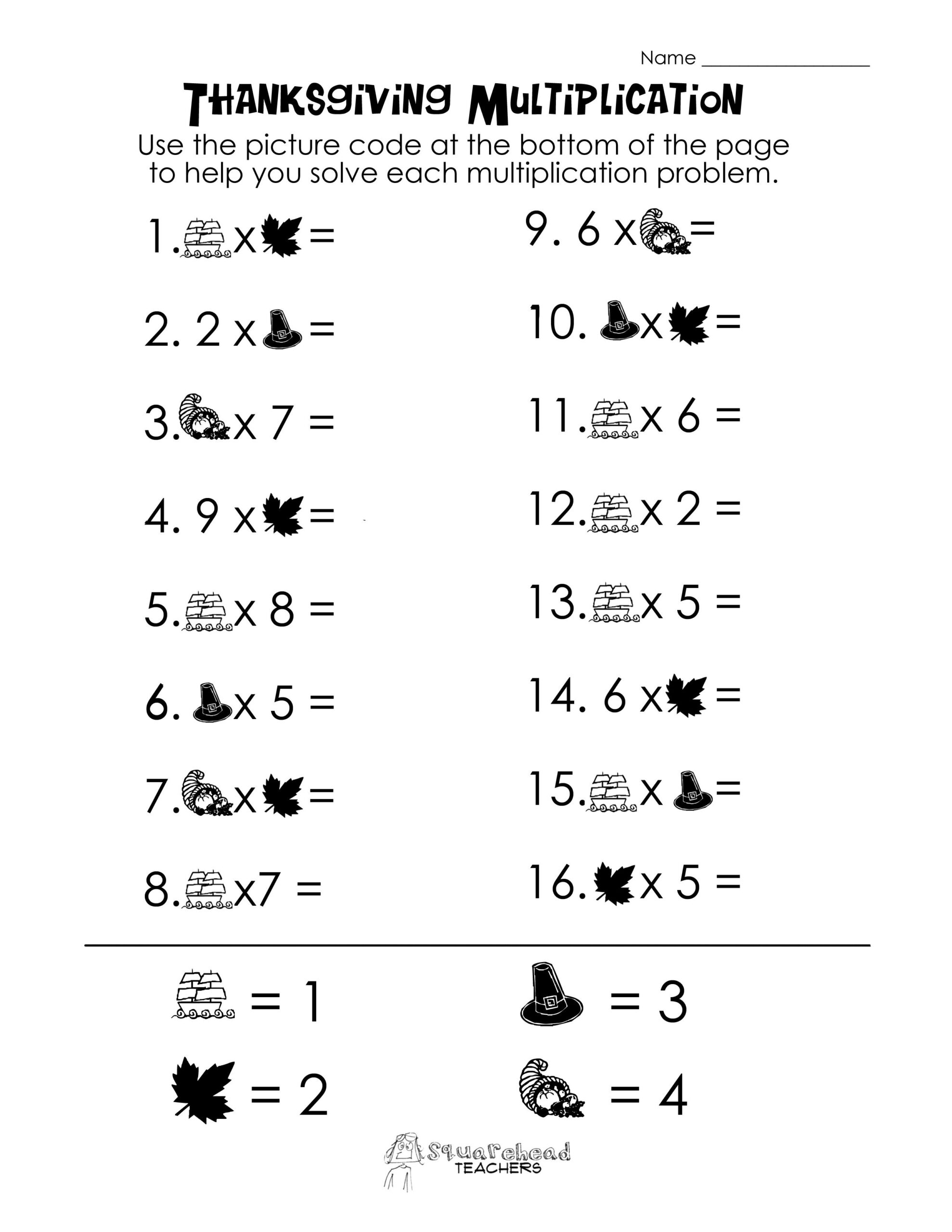 Thanksgiving Picture Math Worksheet inside Thanksgiving Math Worksheets 7th Grade