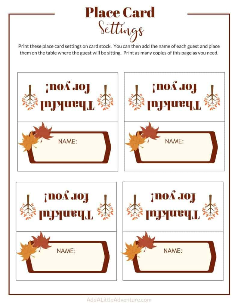 Thanksgiving Place Cards Printable - Diy Template - Add A Little for Free Editable Thanksgiving Place Cards