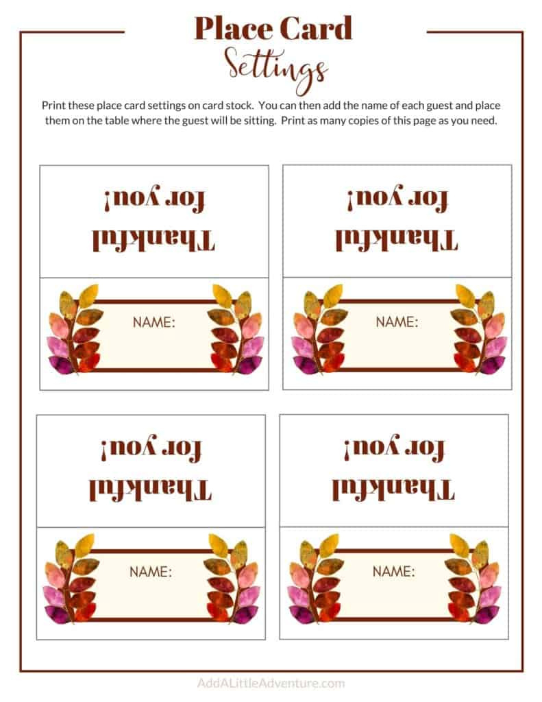 Thanksgiving Place Cards Printable - Diy Template - Add A Little within Free Printable Thanksgiving Thanksgiving Place Cards Template Free Download