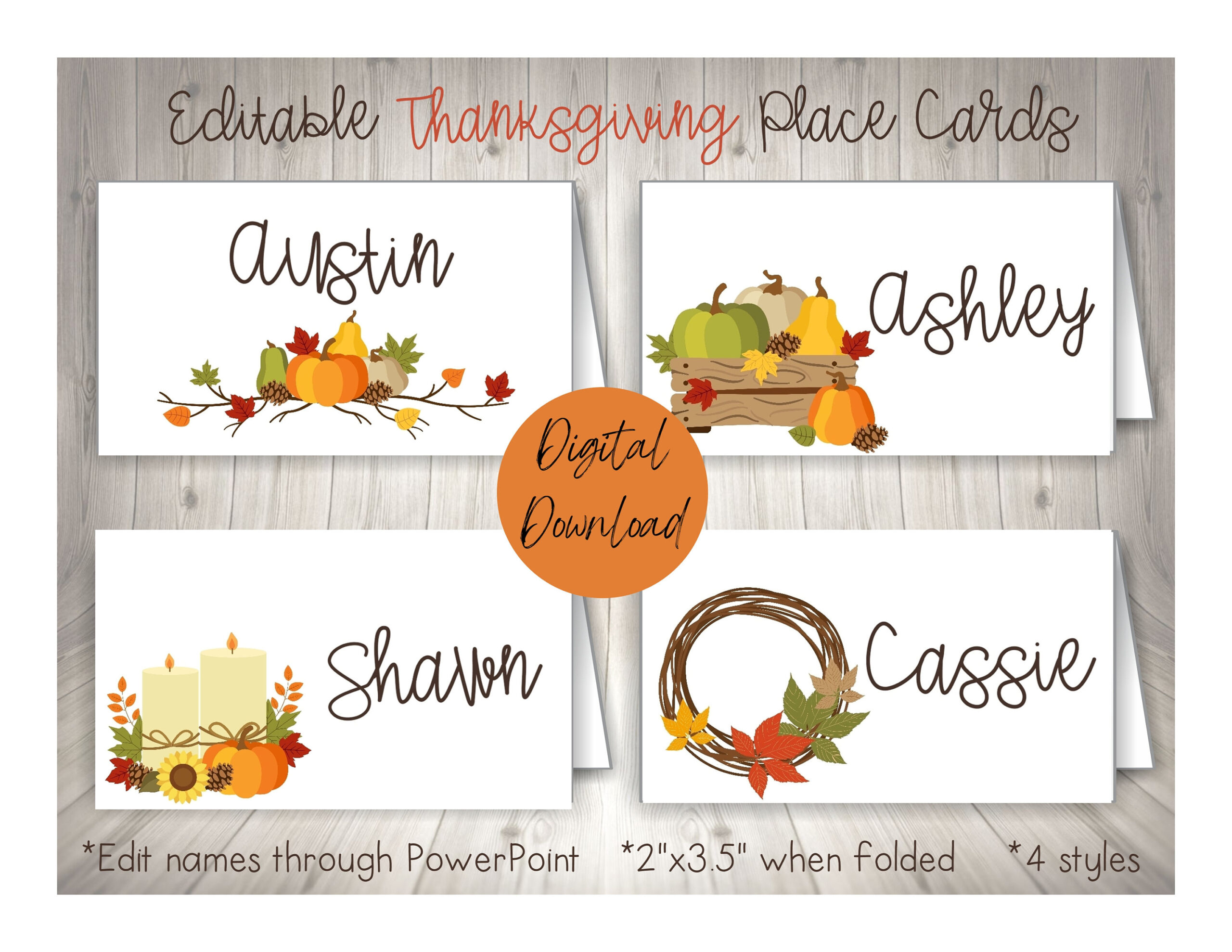 Thanksgiving Place Cards, Thanksgiving Food Labels, Printable Fall for Print Thanksgiving Place Cards