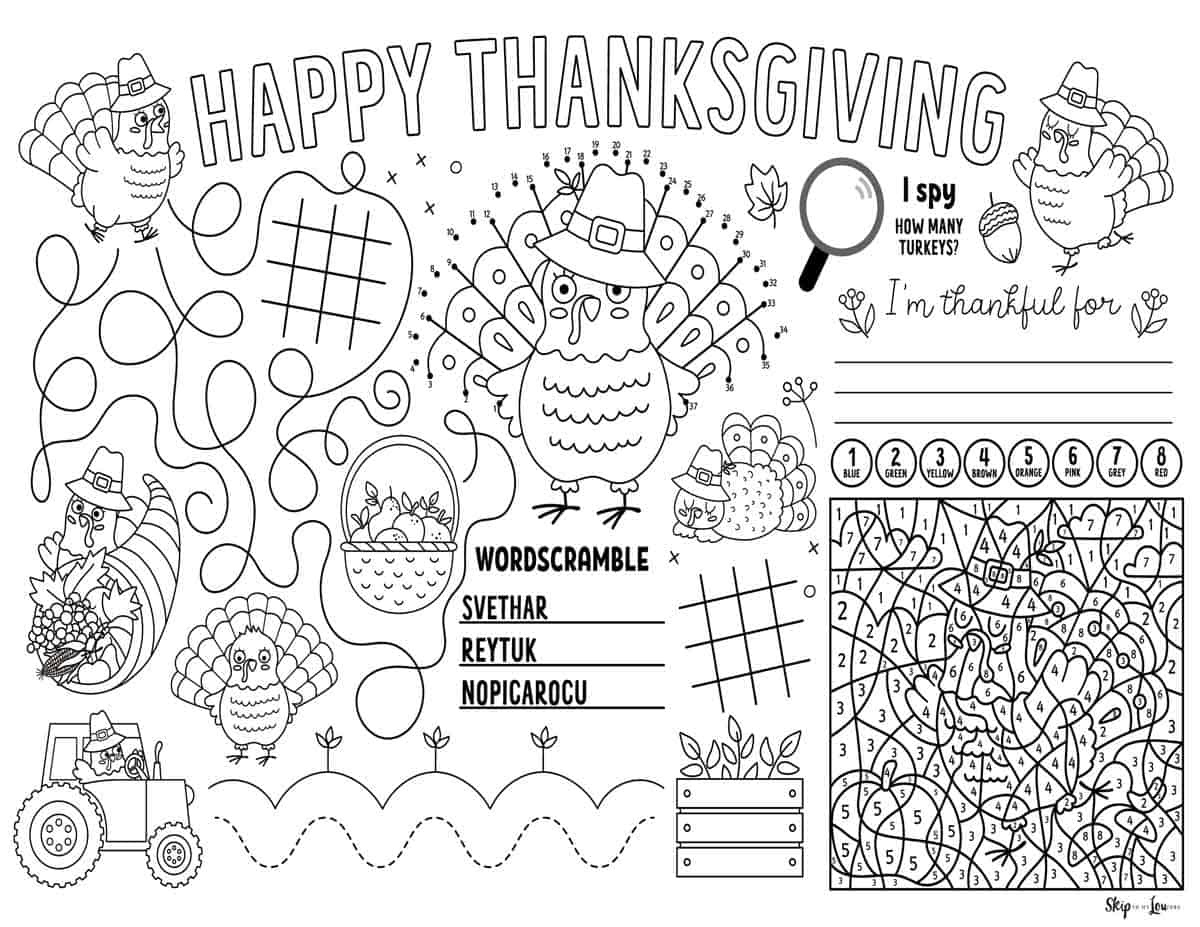 Thanksgiving Placemats | Skip To My Lou for Free Thanksgiving Placemat Printables