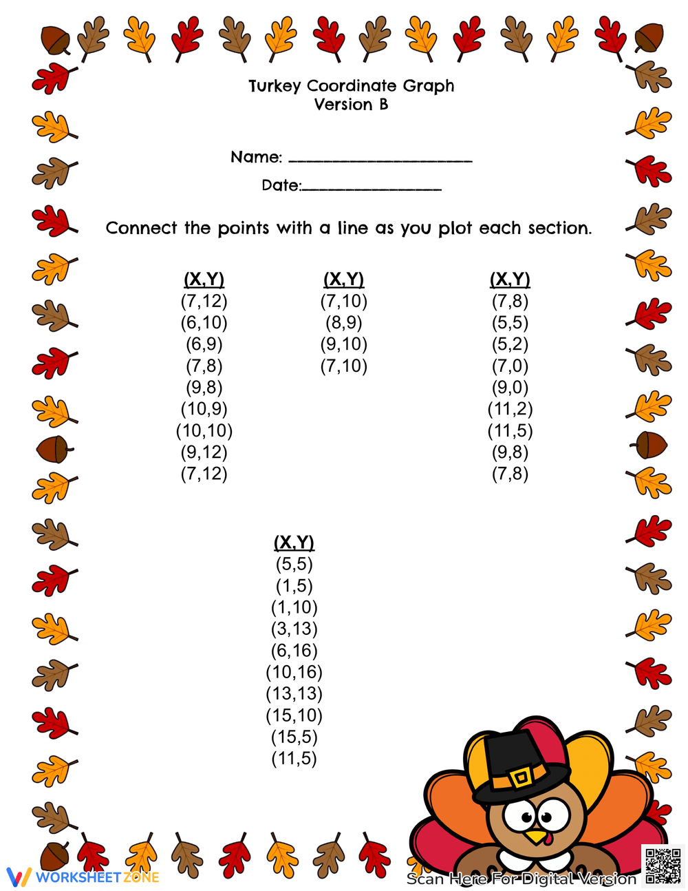 Thanksgiving Plotting Point Worksheets in Thanksgiving Plotting Points Worksheet