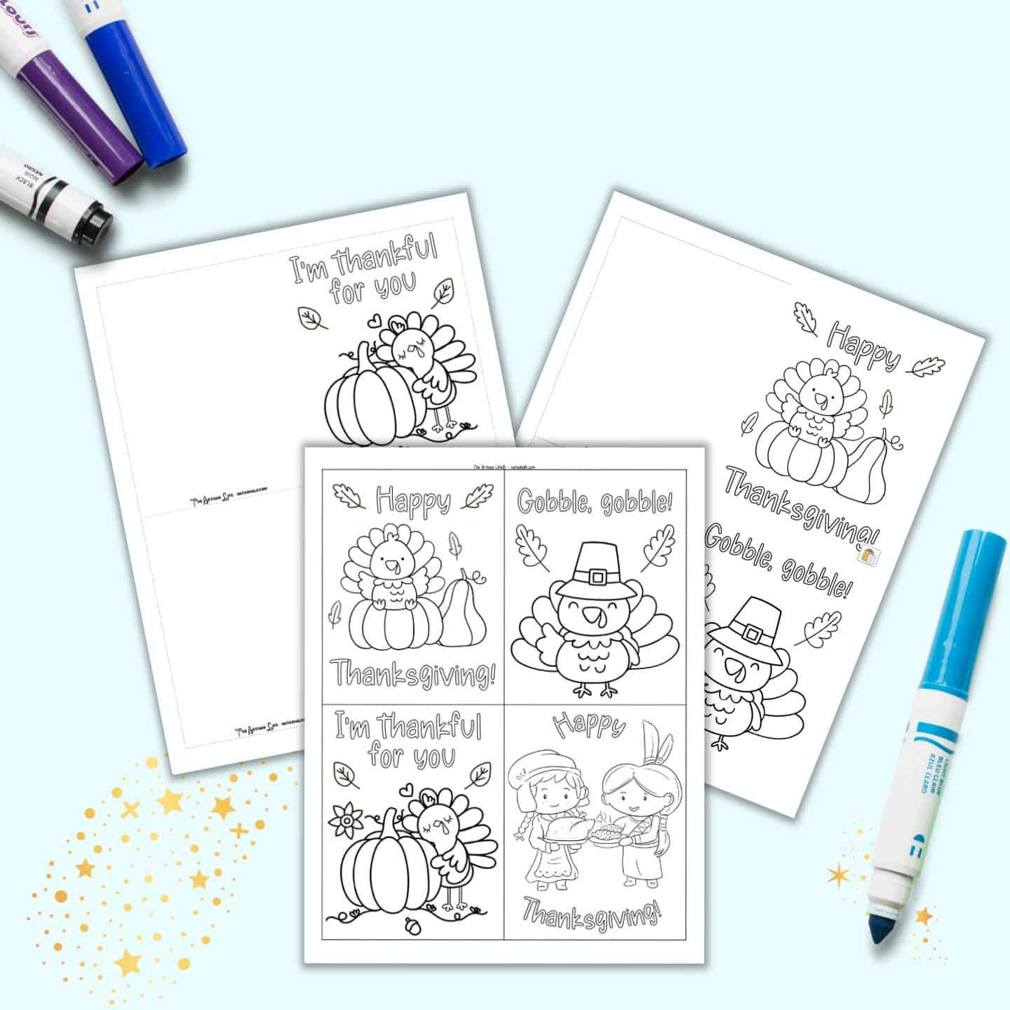 Thanksgiving Printable Cards To Color - The Artisan Life intended for Printable Thanksgiving Cards to Color