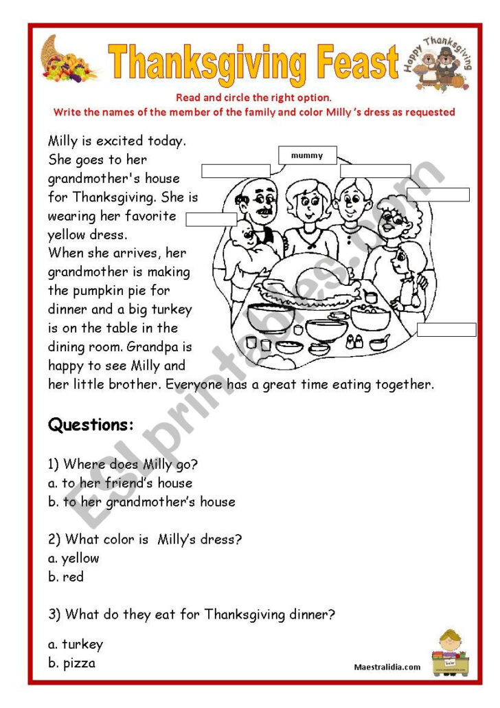 Thanksgiving Reading Worksheets