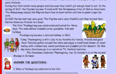 Thanksgiving Reading Comprehension Worksheet with regard to Thanksgiving Reading Comprehension Worksheets