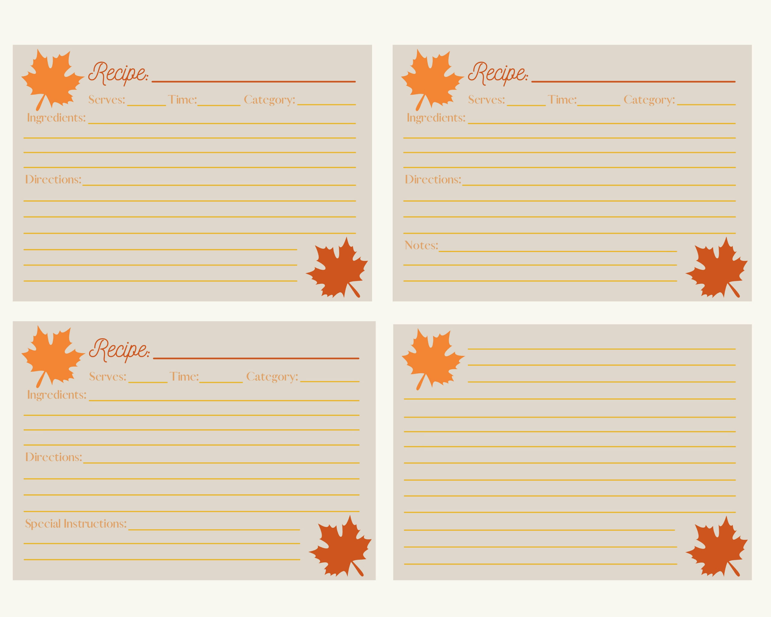 Thanksgiving Recipe Cards Printable Template - Etsy pertaining to Thanksgiving Recipe Cards