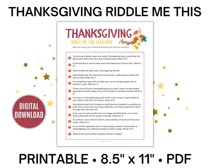 Thanksgiving Riddle Worksheet