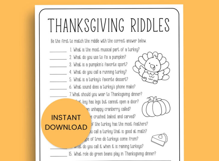 Thanksgiving Riddles Worksheets