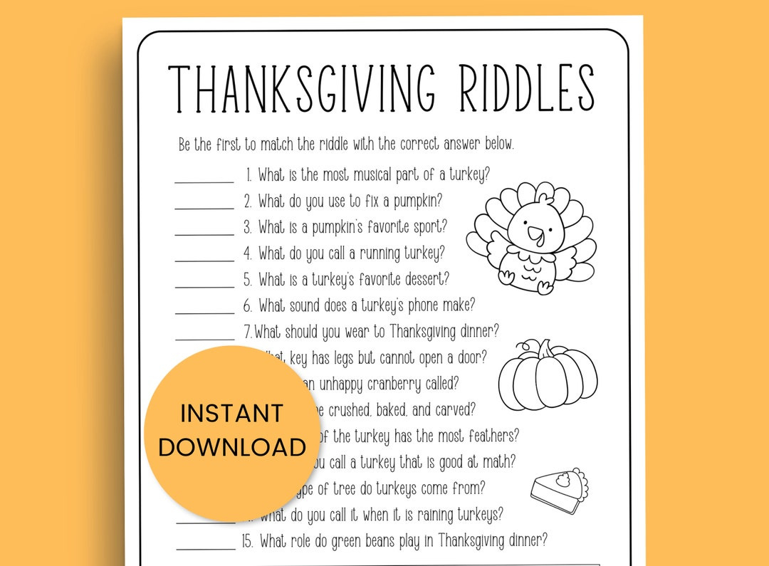 Thanksgiving Riddles With Answers, Riddle Me This, Game For Kids, Game Adults, Games For Teens, Group Games, Family Game Night, Printable - Etsy throughout Thanksgiving Riddles Worksheets