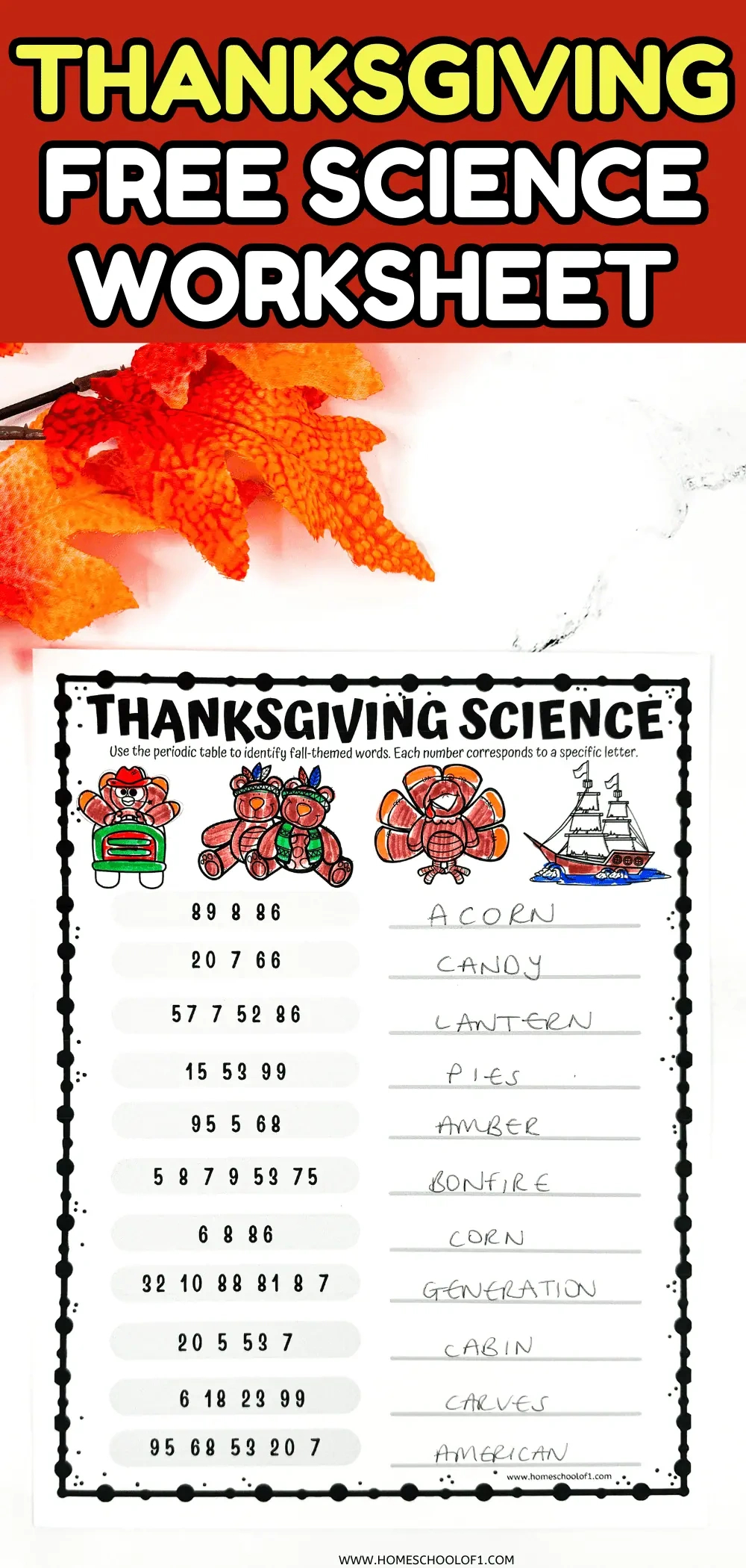 Thanksgiving Science Worksheet (Fun With The Periodic Table) with regard to Thanksgiving Chemistry Worksheet