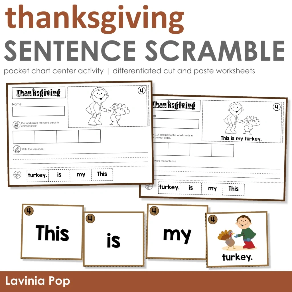 Thanksgiving Sentence Scramble With Cut And Paste Worksheets - In with Thanksgiving Cut And Paste Worksheets