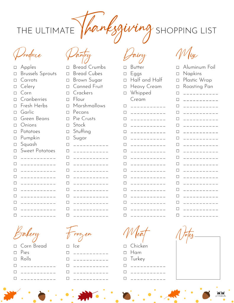 Thanksgiving Shopping Lists &amp;amp; Checklists - 30 Free Printables for Printable Thanksgiving Shopping List