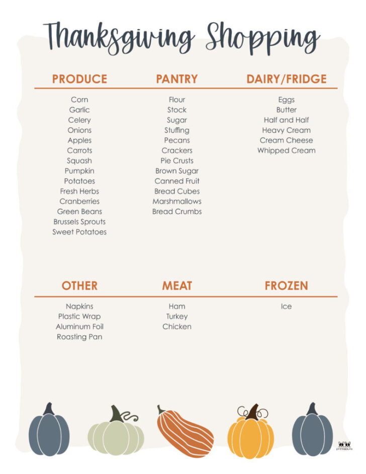 Printable Thanksgiving Food