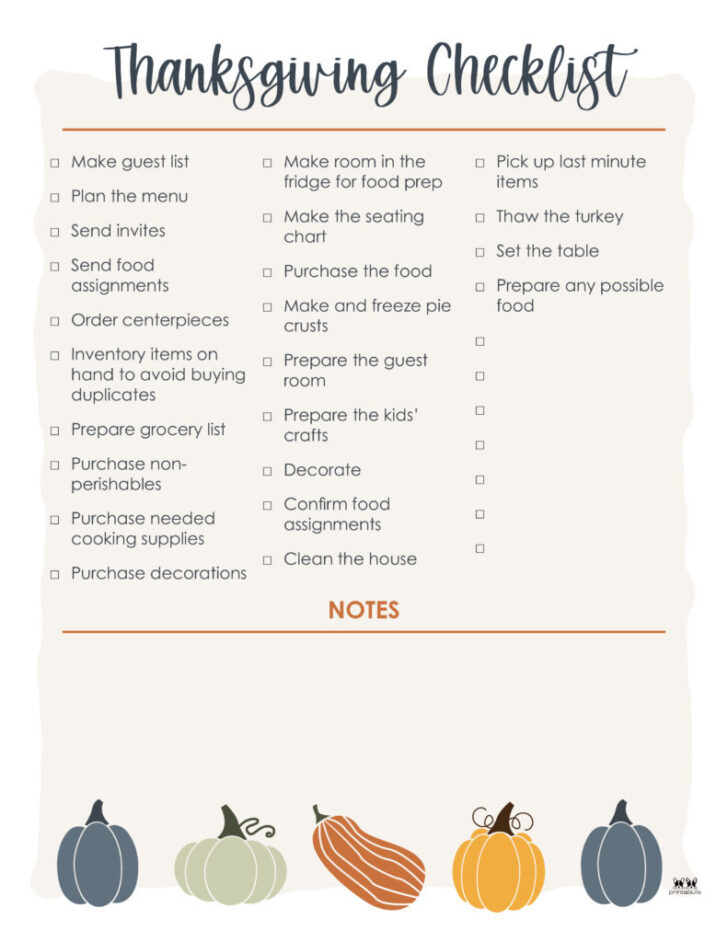 Thanksgiving Checklist Printables