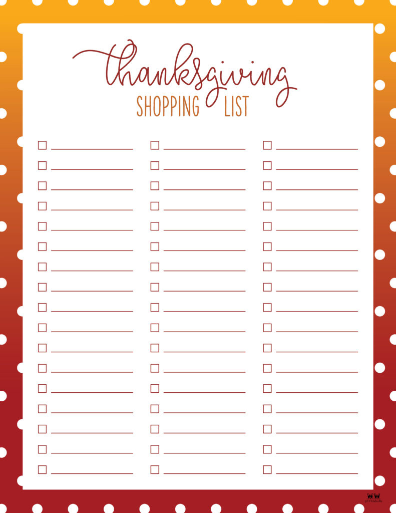 Thanksgiving Shopping Lists &amp;amp; Checklists - 30 Free Printables inside Thanksgiving List Printable