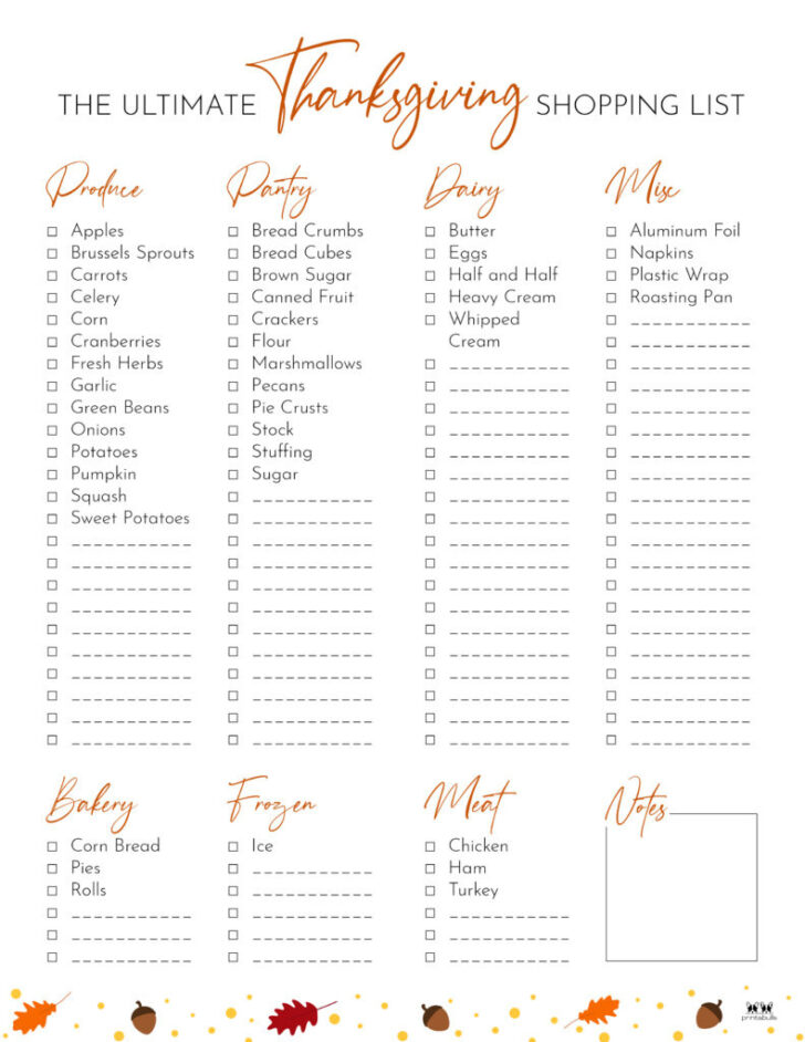 Printable Thanksgiving Grocery List