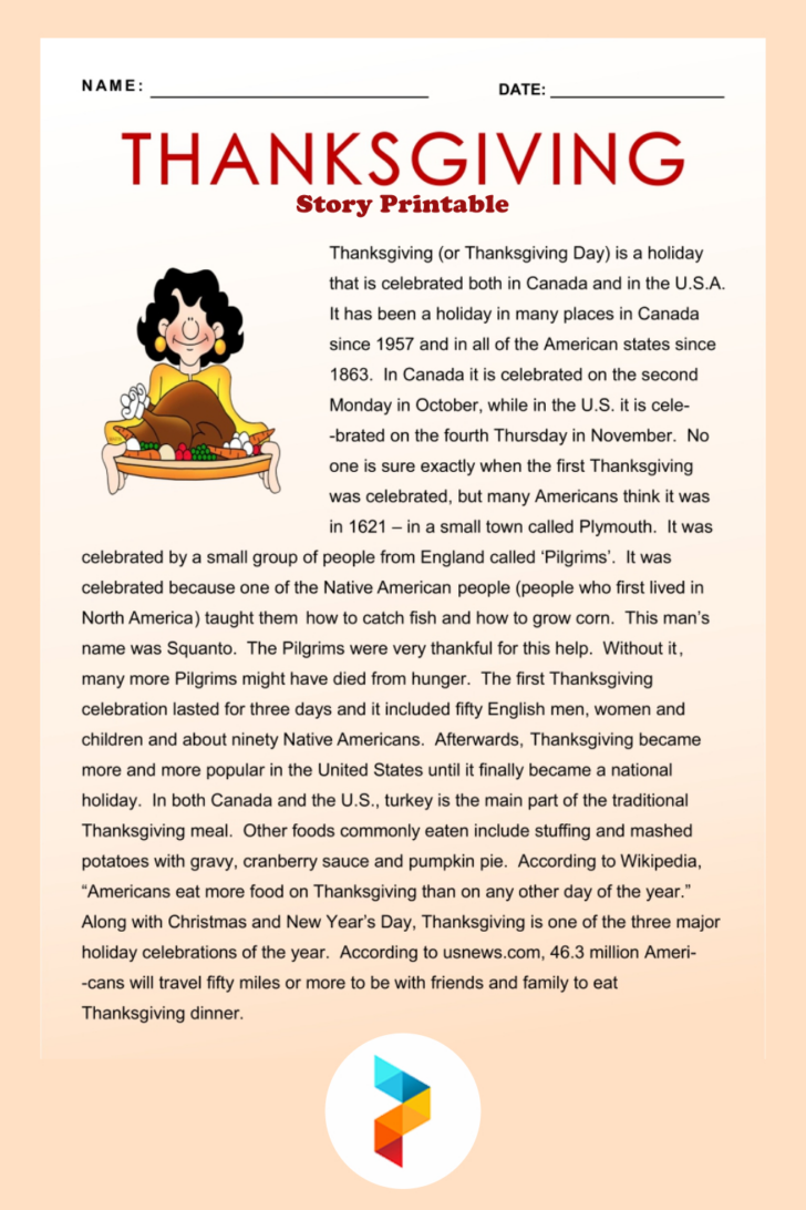 Story of Thanksgiving Printable