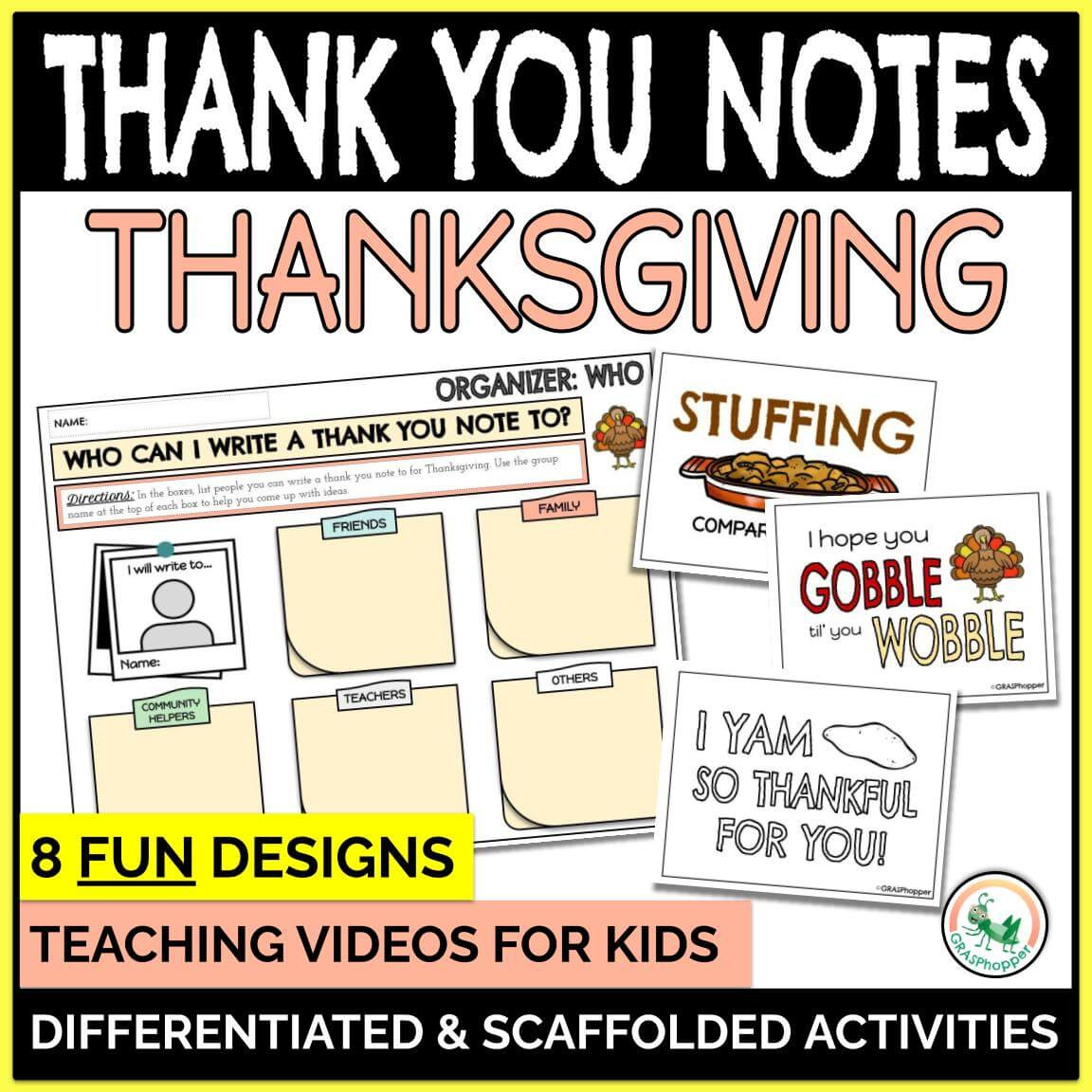 Thanksgiving Thank You Note Card Activities - Grasphopper Learning for Thanksgiving Note Cards