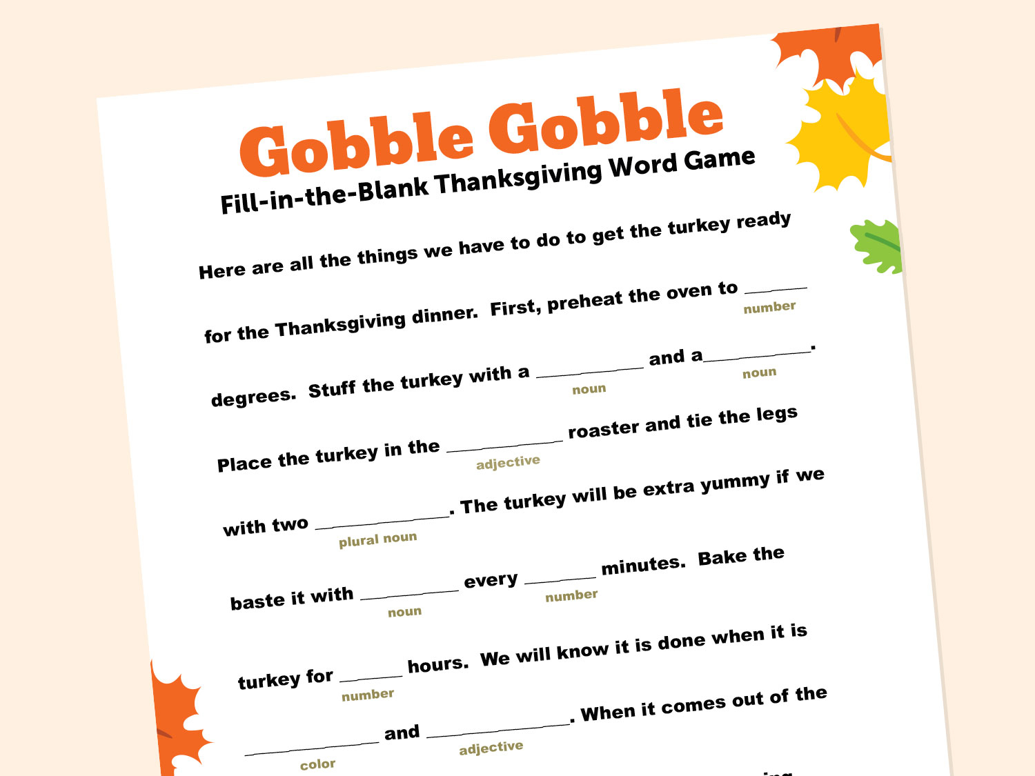 Thanksgiving-Themed Word Game in Thanksgiving Fill In The Blank Worksheets