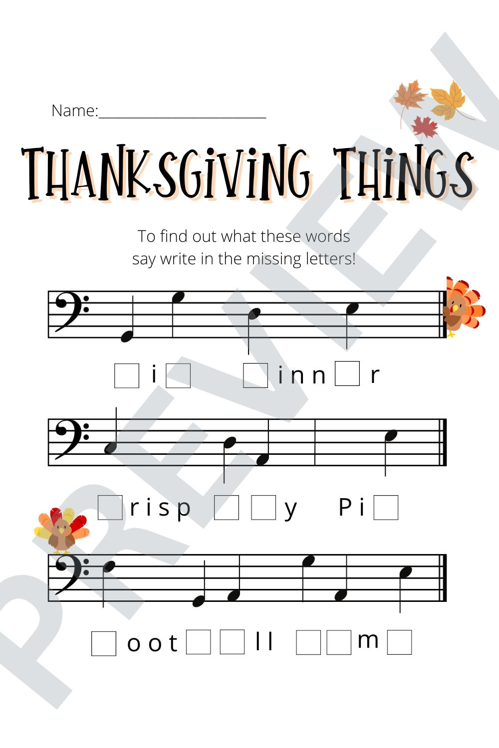 Thanksgiving Things Bass Clef inside Thanksgiving Piano Worksheets