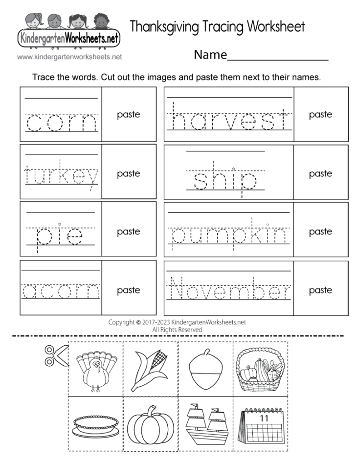 Kindergarten Thanksgiving Worksheets Free