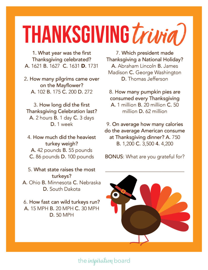 Thanksgiving Trivia (Free Printable) - The Inspiration Board for Thanksgiving Trivia Questions And Answers Printables