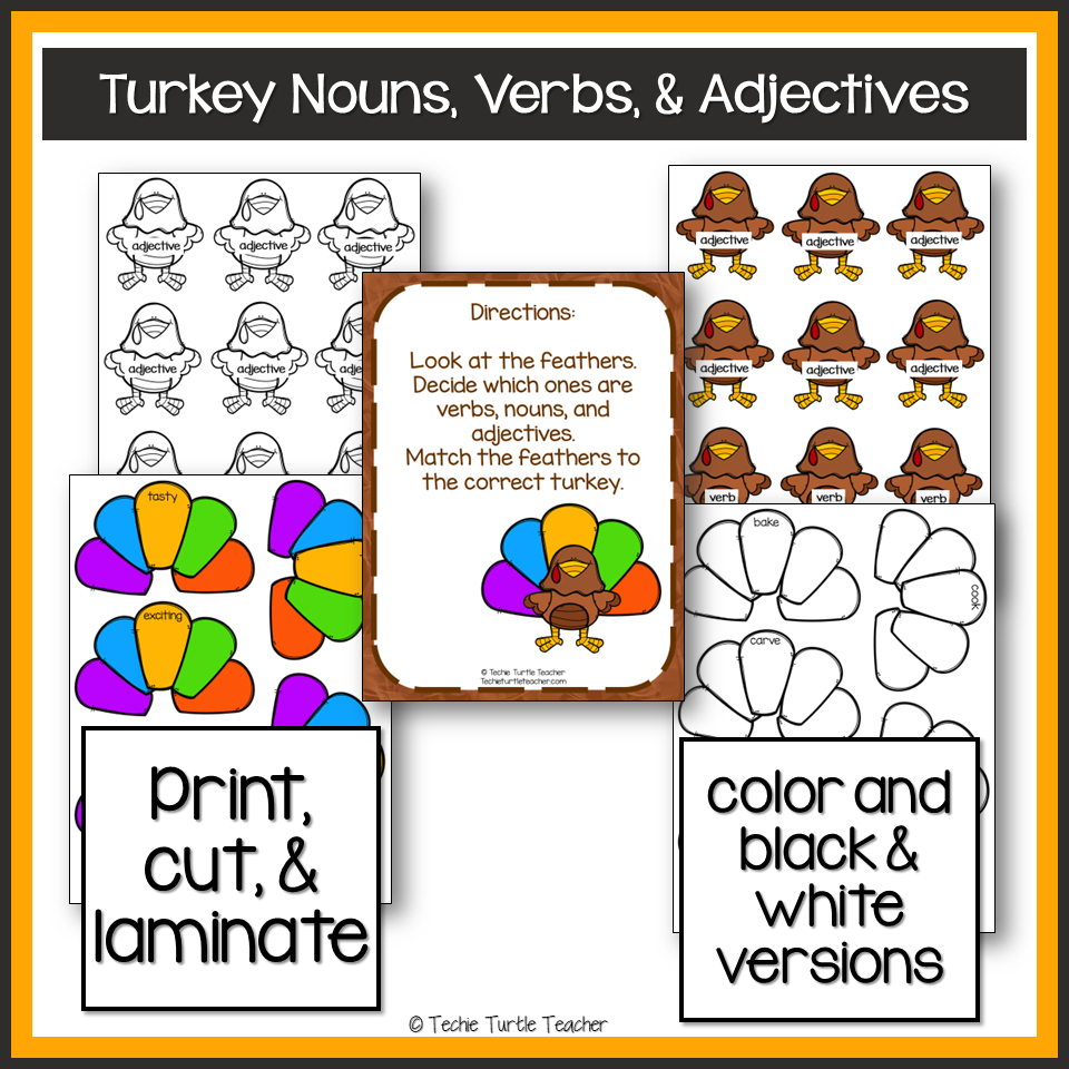 Thanksgiving Turkey Nouns, Verbs, &amp;amp; Adjectives- Parts Of Speech pertaining to Thanksgiving Adjectives Worksheet